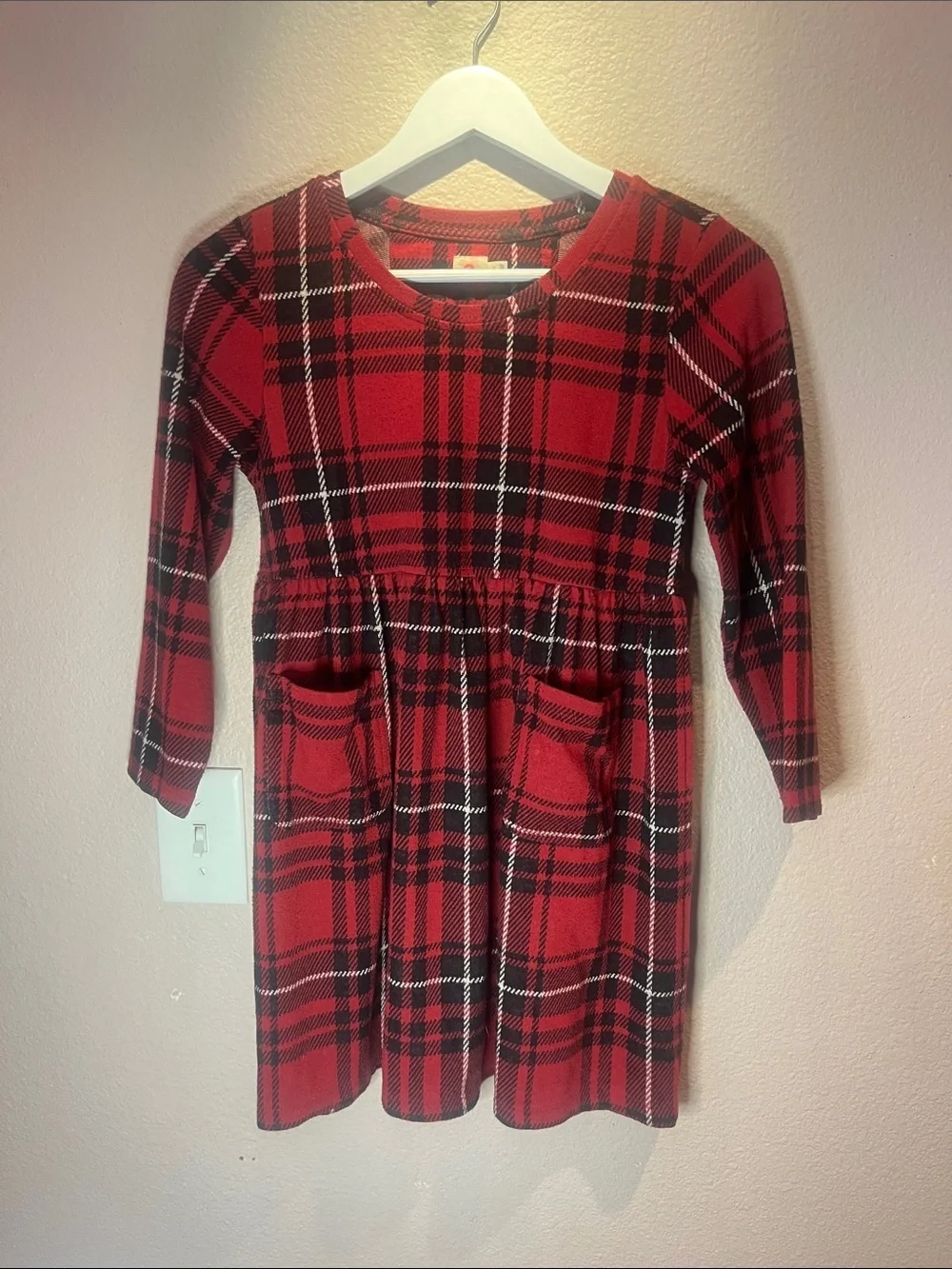 Faherty Girl’s Plaid Dress with Pockets Size 10 Red Black
